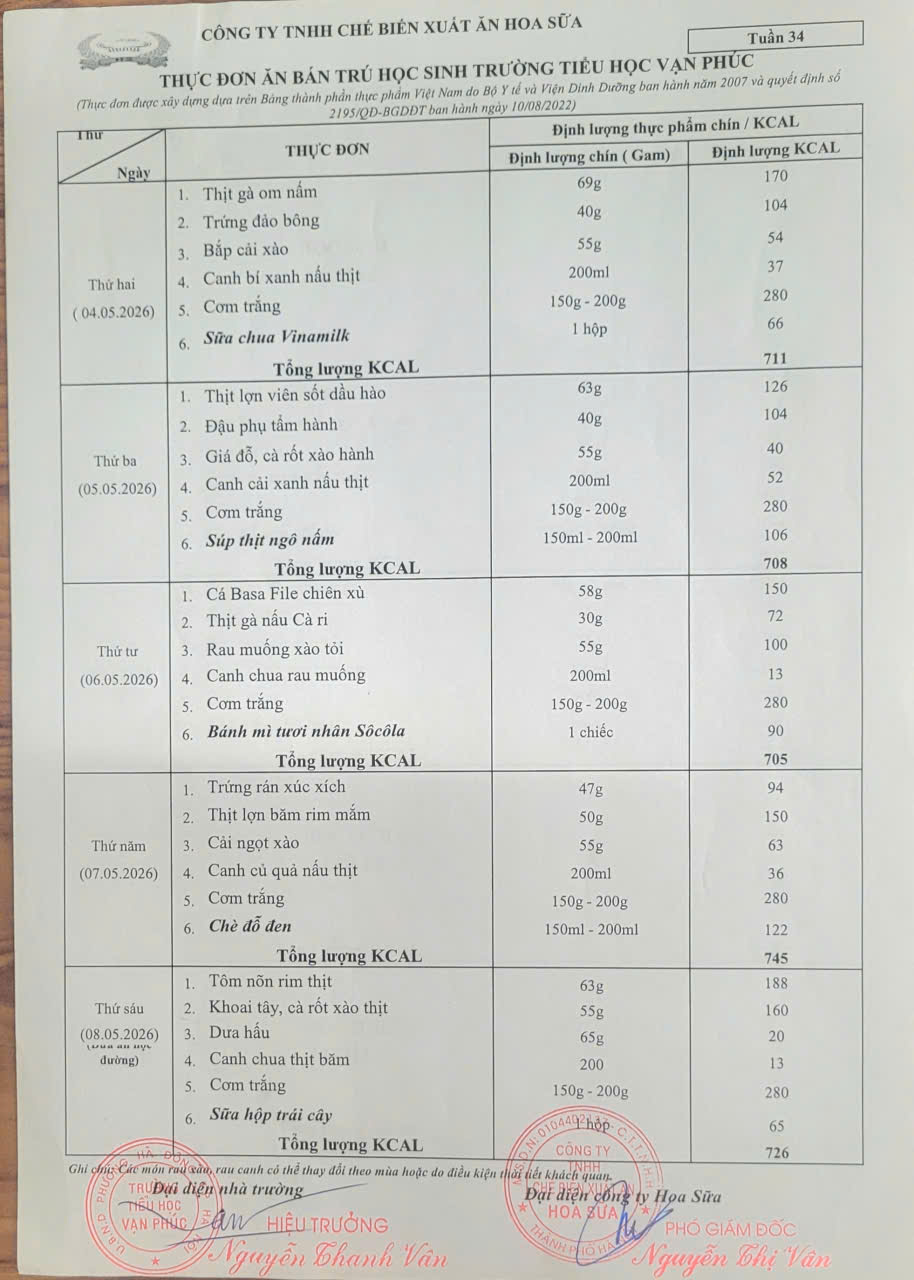 Thực đơn tuần 33